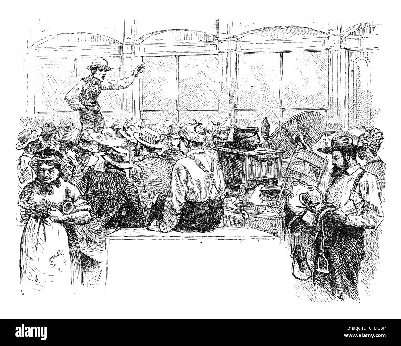 Street auction in Atlanta, USA. llustration from a 1879