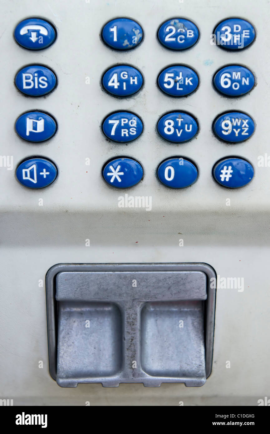 Public pay phone keypad close-up Stock Photo