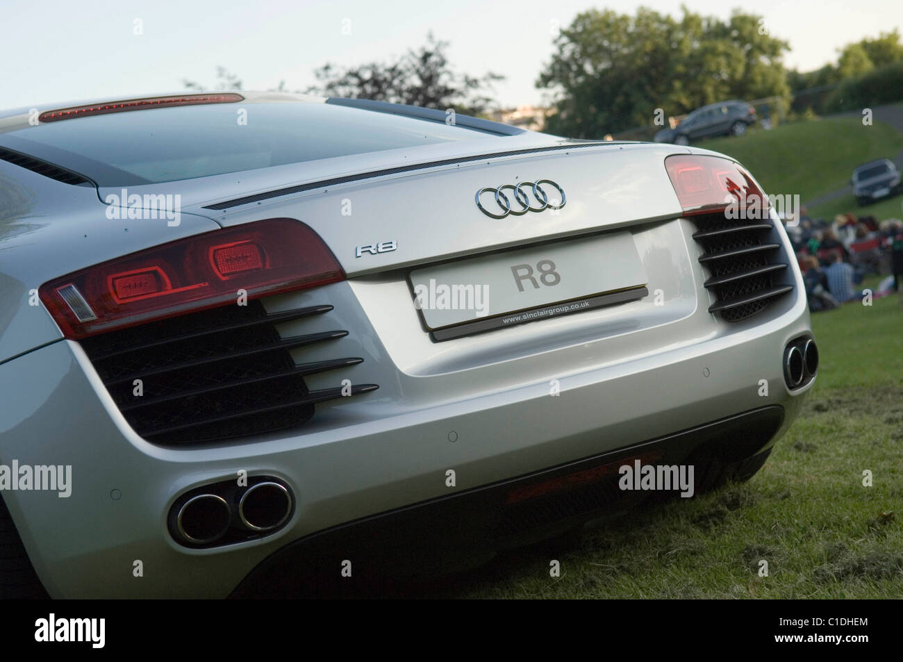 Audi R8 sports car parked in the grounds of Oystermouth Castle in the small village of Mumbles near Swansea. Stock Photo