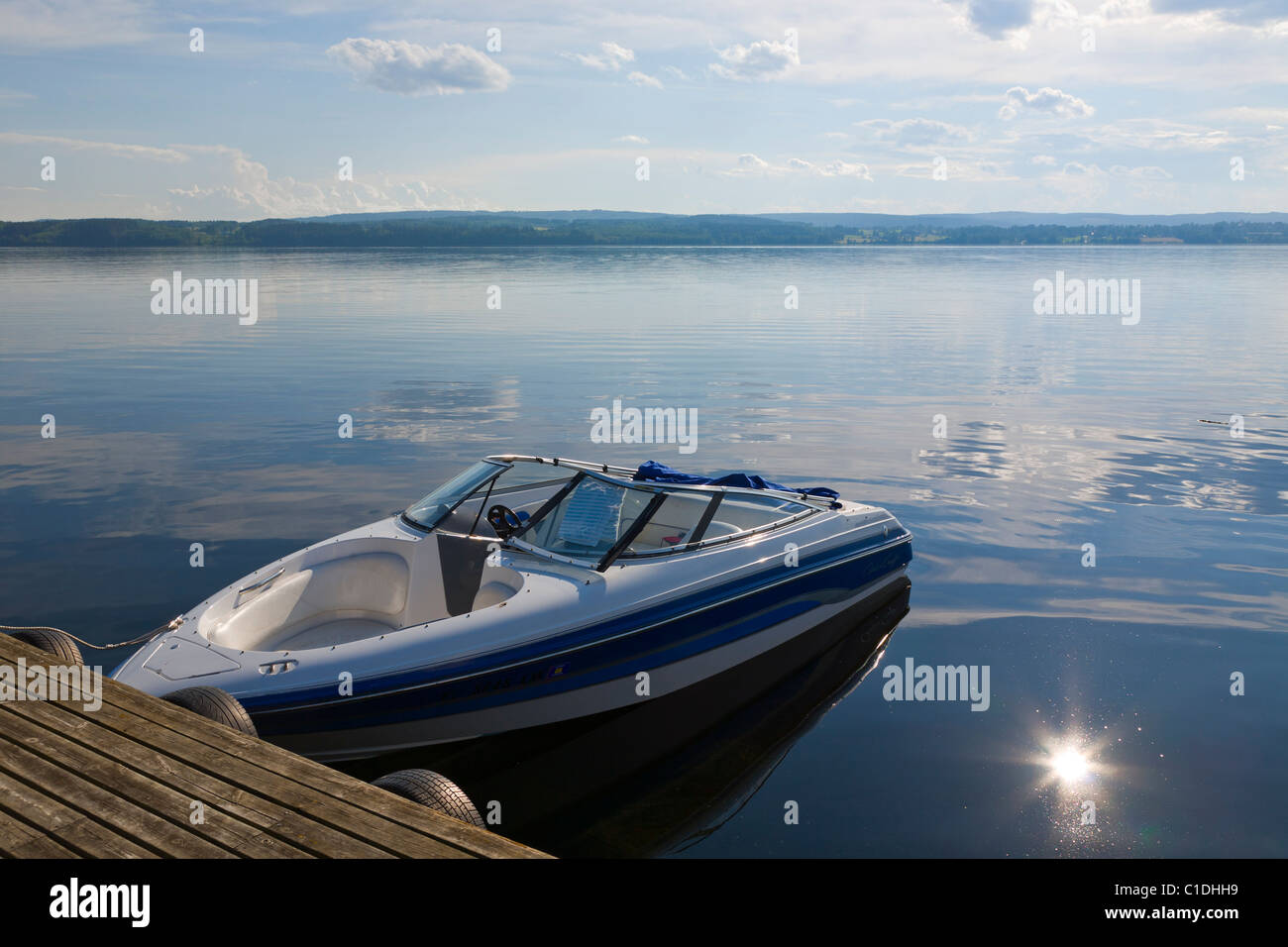 Motor boat in the lake Fryken, Varmland, Sweden. Stock Photo