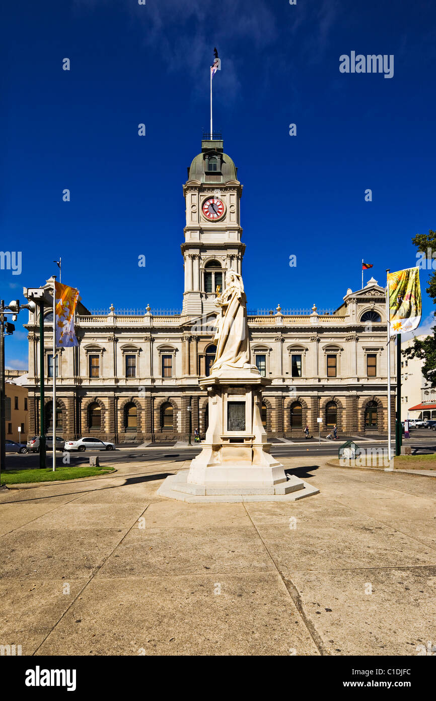 Ballarat Australia / The 1872 Town Hall and Queen Victoria Monument. Stock Photo