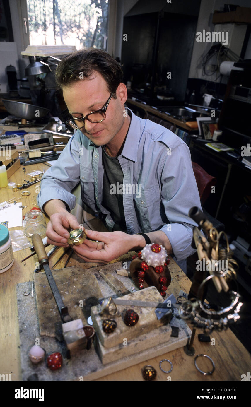 Austria, Vienna, Knut Klingler, creator of jewellery in the Spittelberg