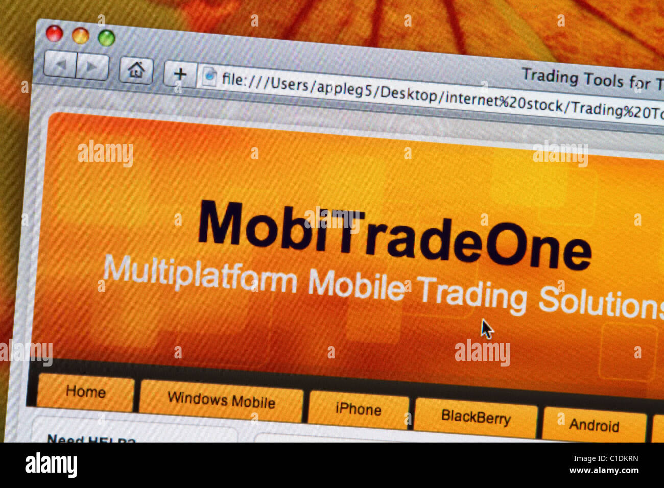 Mobile Trade One website for internet stocks trading. Stock Photo
