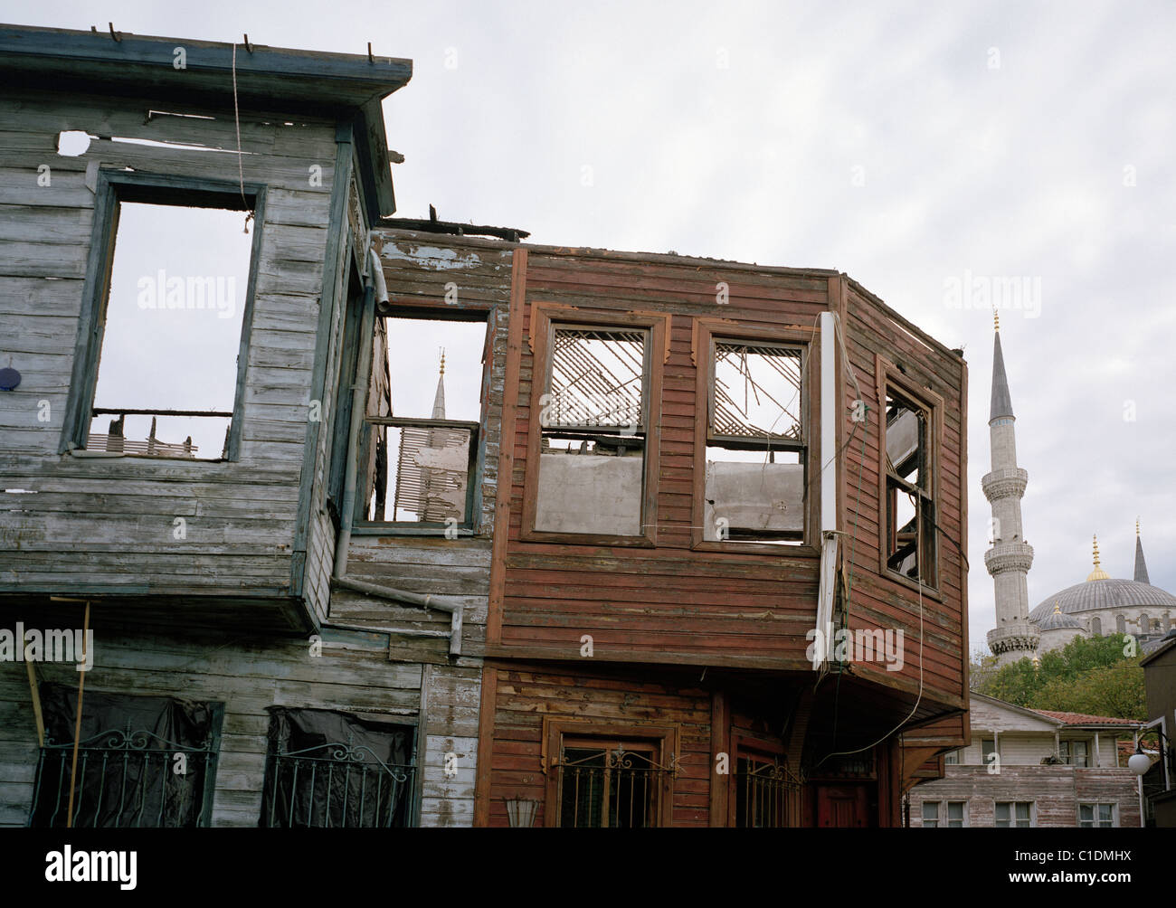 Dilapidated Ottoman houses in Istanbul in Turkey in Middle East Asia