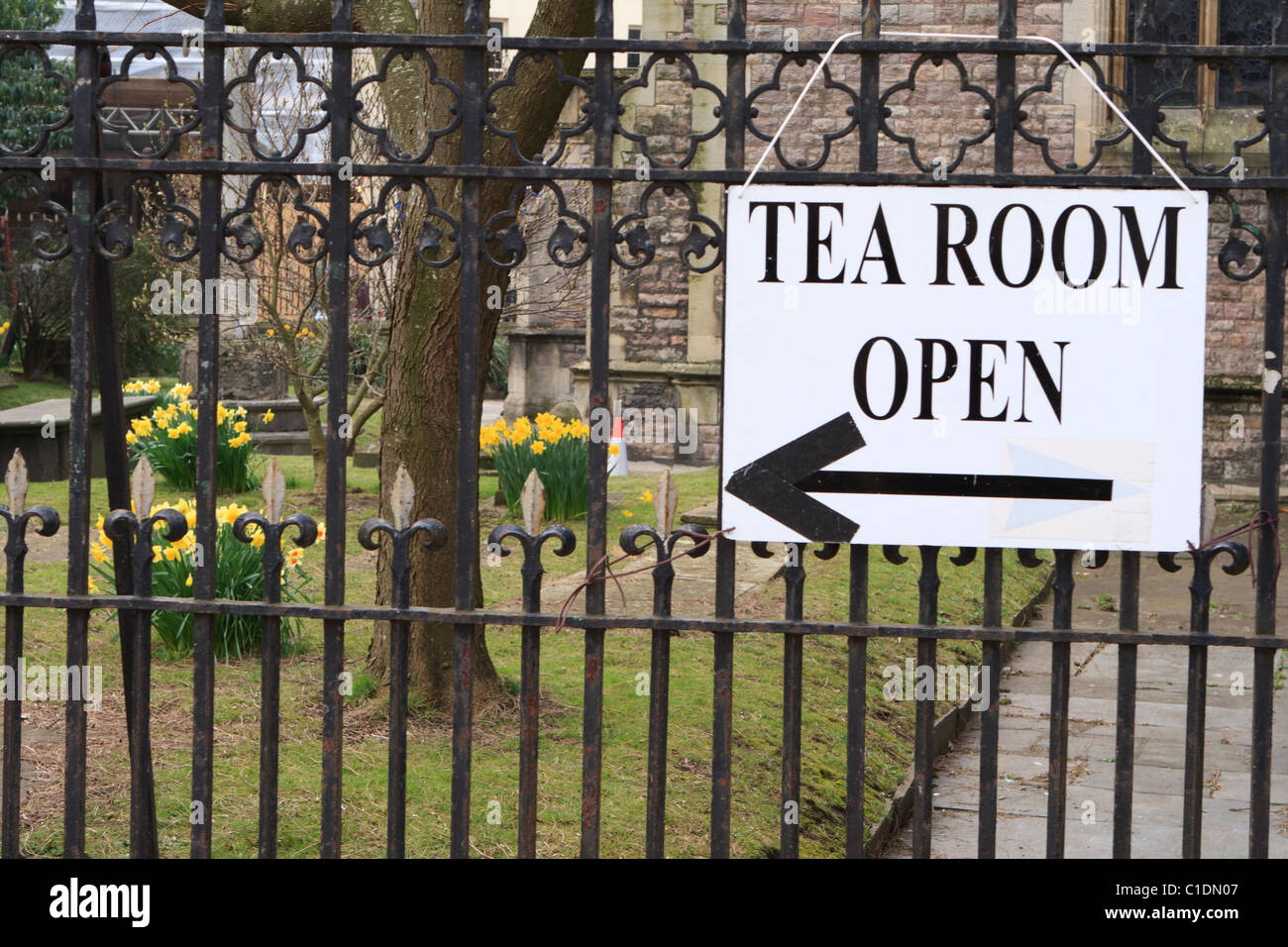 Tea room in church, Springtime in Cardiff Stock Photo