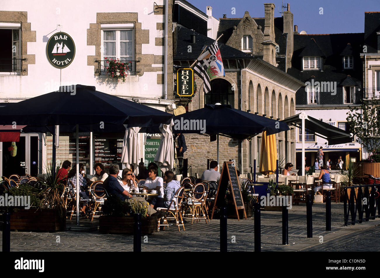 France, Finistere, Concarneau, cafe pavement Stock Photo