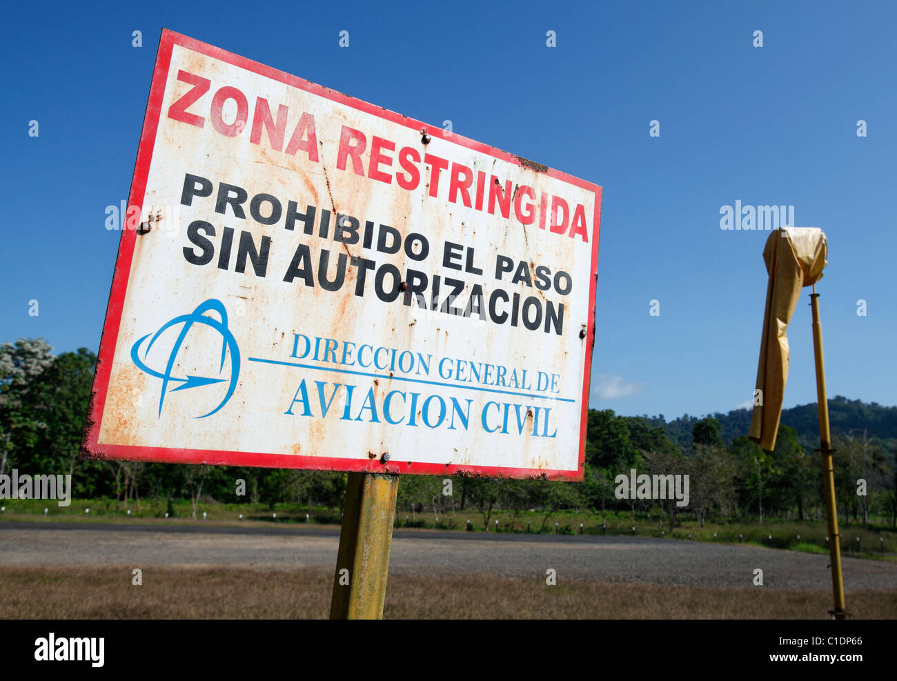 A sign at the small rural airstrip at Drake Bay, Osa Peninsula, Costa Rica Stock Photo
