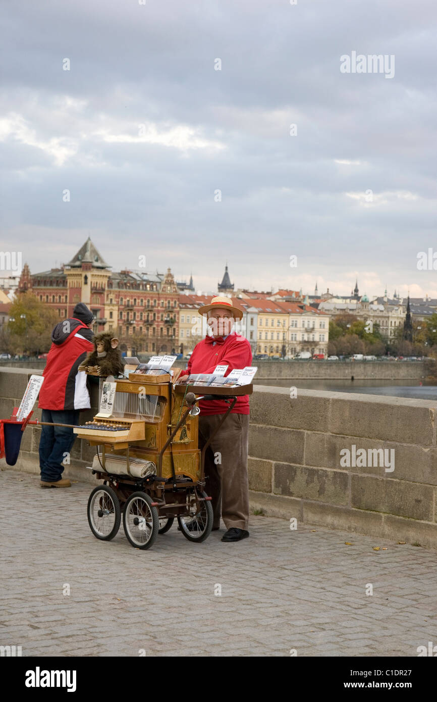 Prague street performer on Charles Bridge Stock Photo