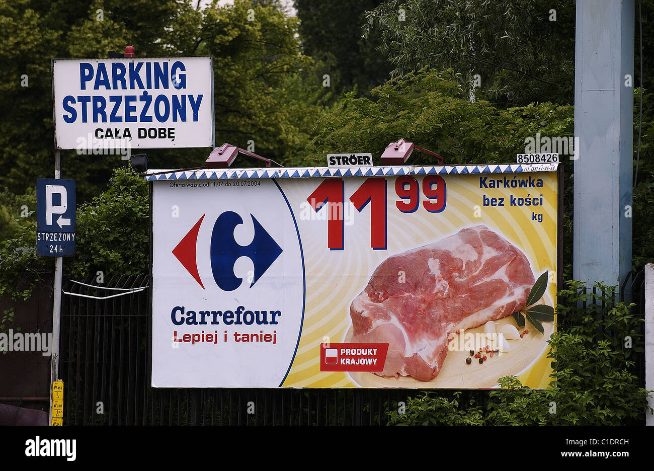 Poland, Eastern Pomerania, Gdansk, advertising for the French hypermarket Carrefour Stock Photo