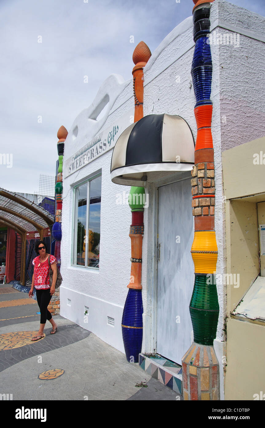 Ceramic art frontage of 'Sweetgrass Gift Shop', Gillies Street, Kawakawa, Northland Region, North Island, New Zealand Stock Photo
