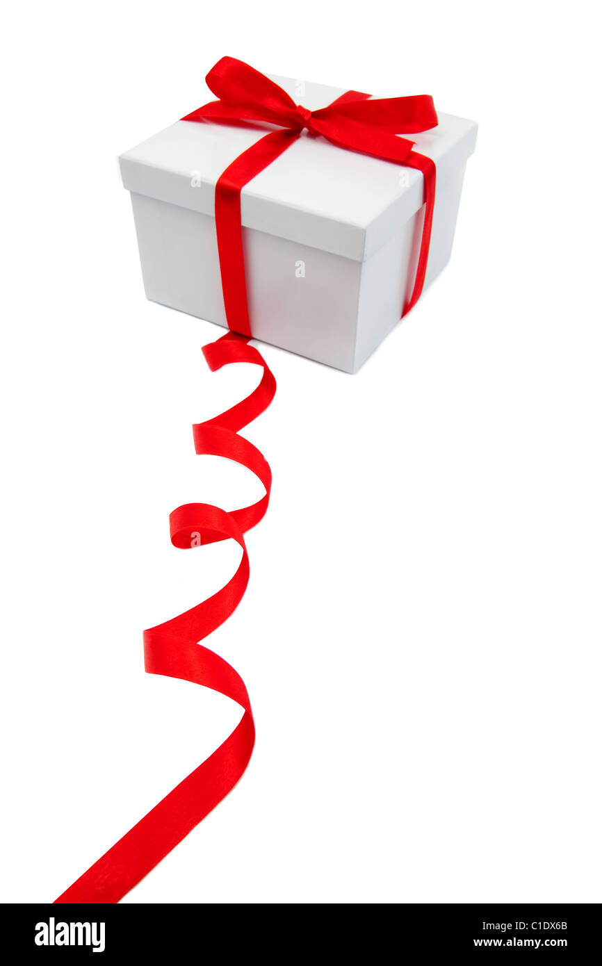 White box gift and red ribbon and bow Stock Photo - Alamy