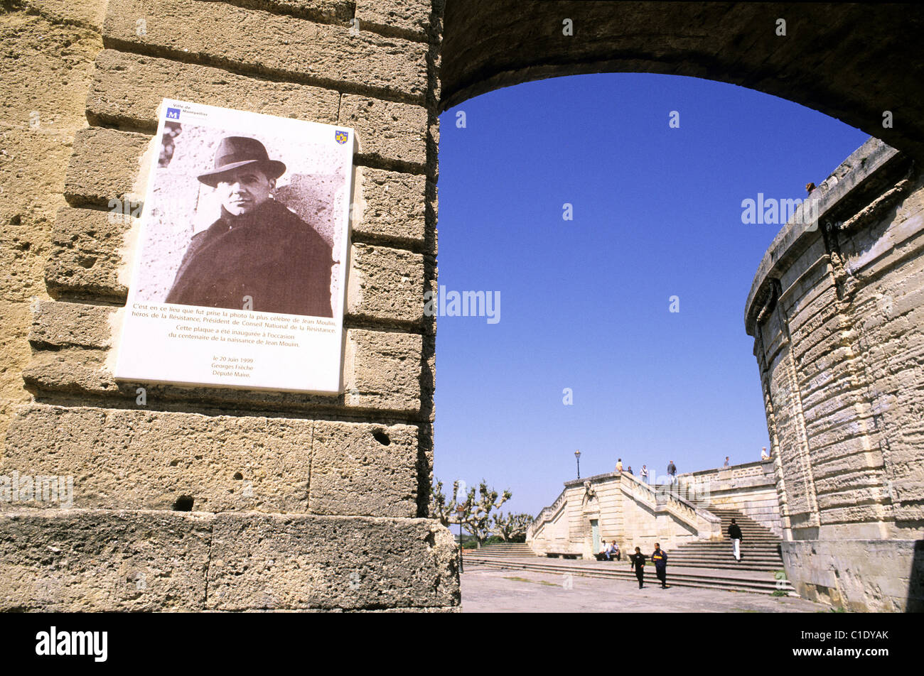 France, Herault, Montpellier, portrait of Jean Moulin (World War resistant)  at the bottom of the Peyrou Stock Photo - Alamy