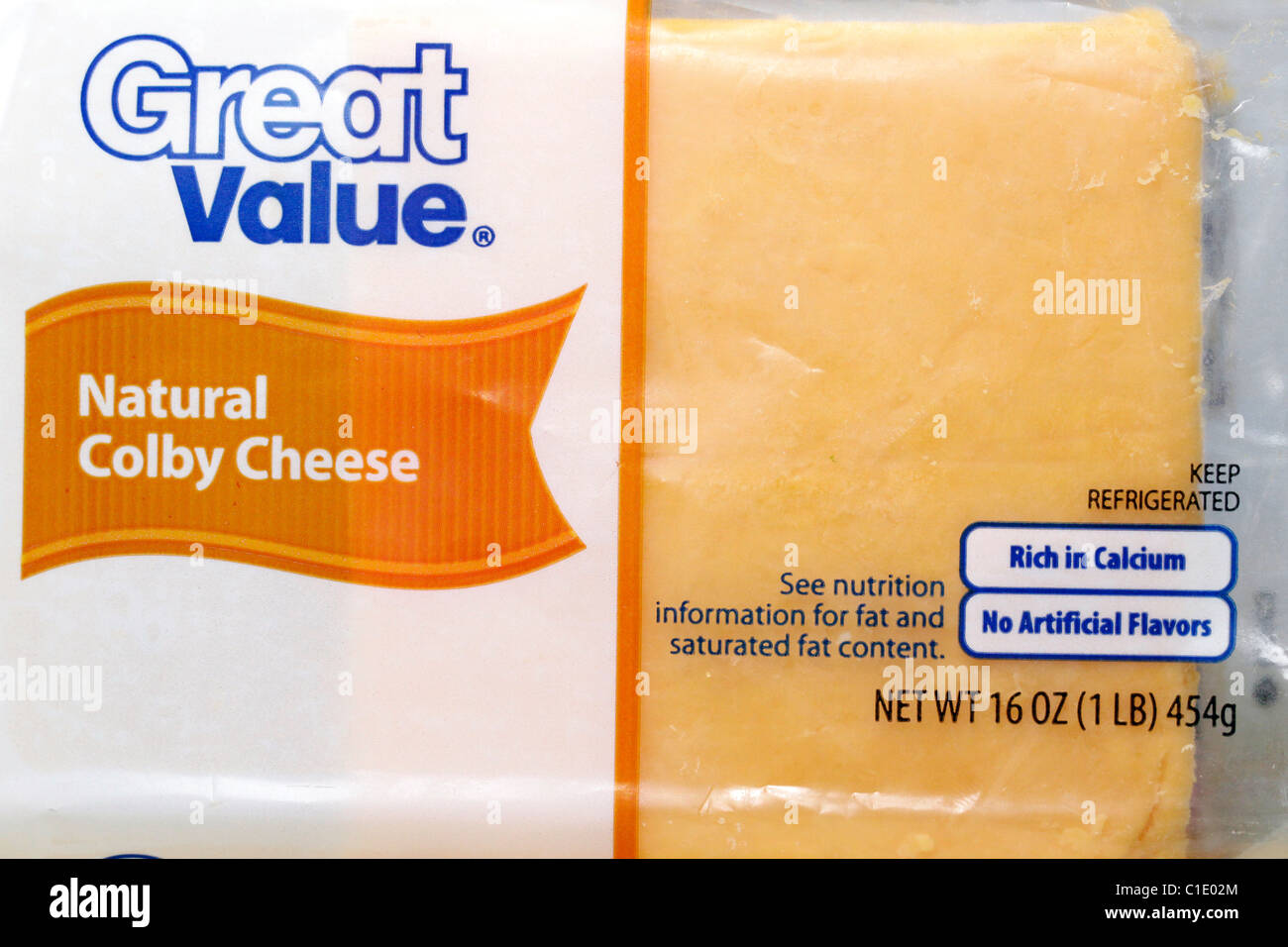 Wal-Mart brand of Colby Cheddar Cheese Stock Photo