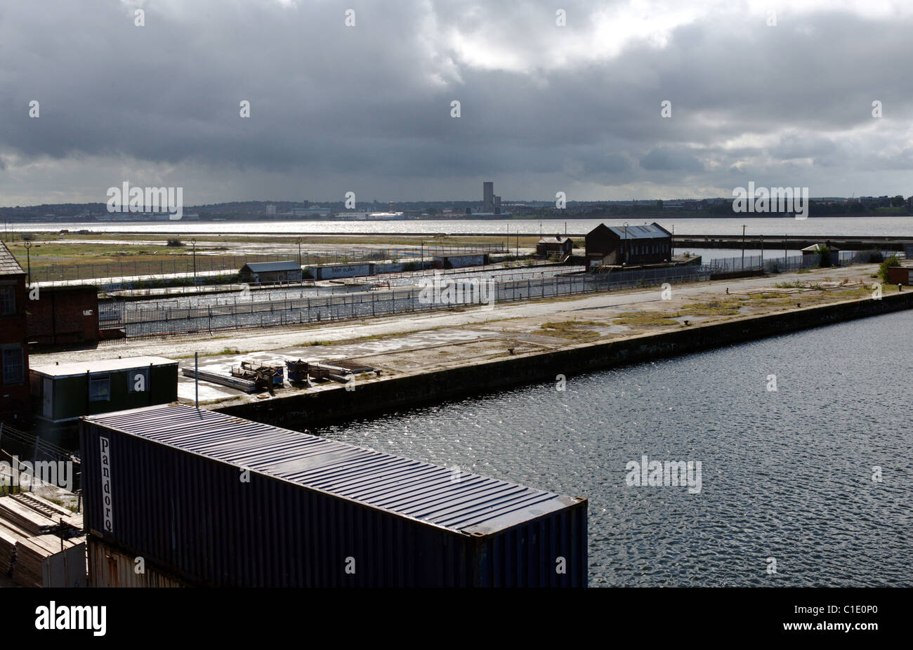 Derelict dock spaces at Central Docks, Liverpool, Merseyside, England, UK. Stock Photo
