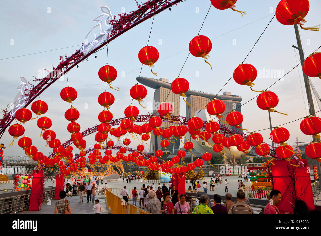 Chinese lanterns for River Hongbao festivities.  Marina Bay, Singapore Stock Photo