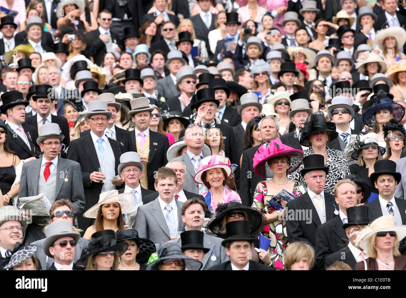 Elegantly dressed people at a horse race, Epsom, United Kingdom Stock Photo
