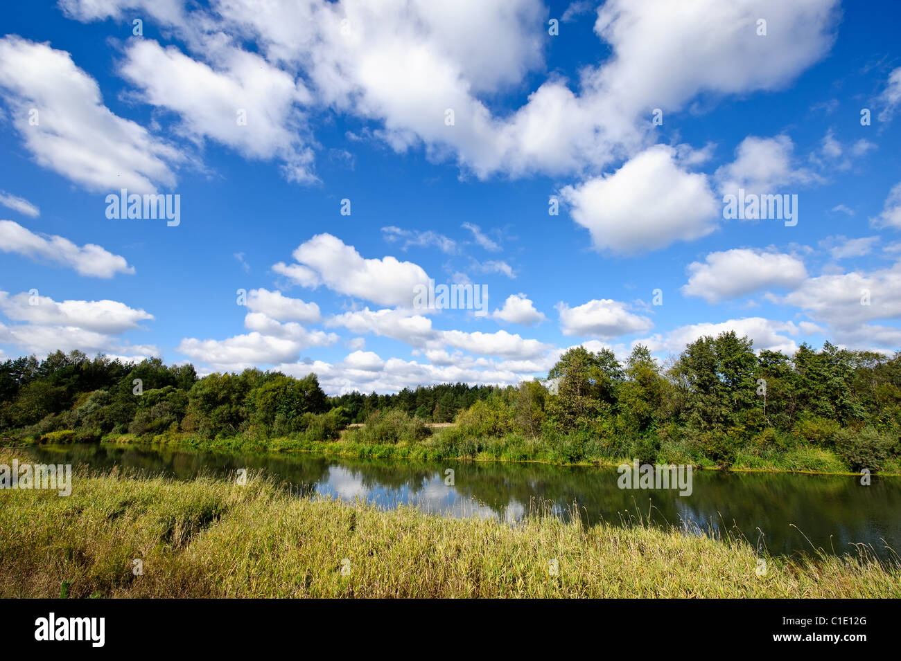 Summer landscape with river and cloudy sky Stock Photo - Alamy