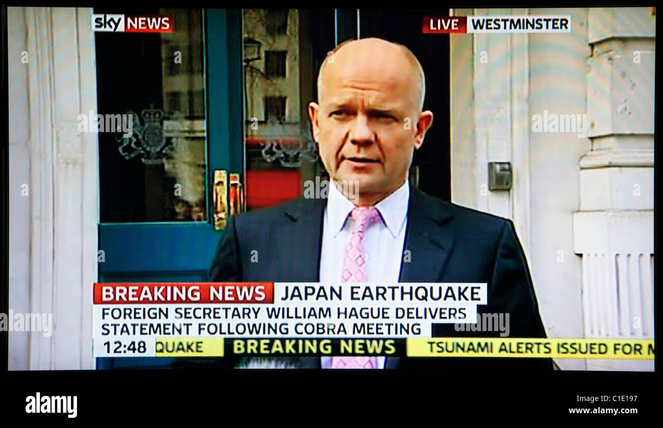 Japan earthquake and tsunami. 11.03.11. Screen grab from United Kingdom television as news emerges from Japan. Stock Photo