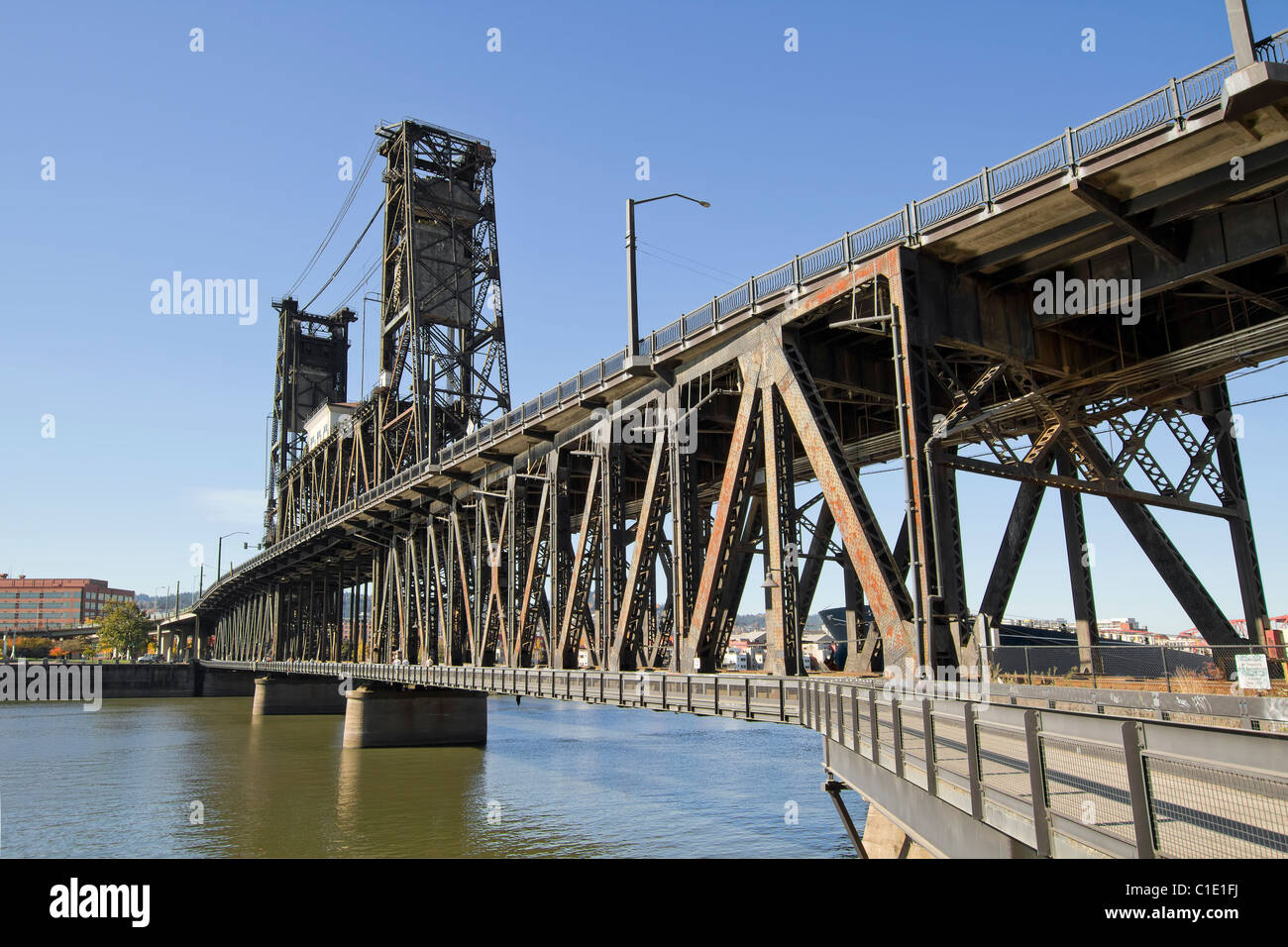 Steel Bridge over Willamette River in Portland Oregon 2 Stock Photo