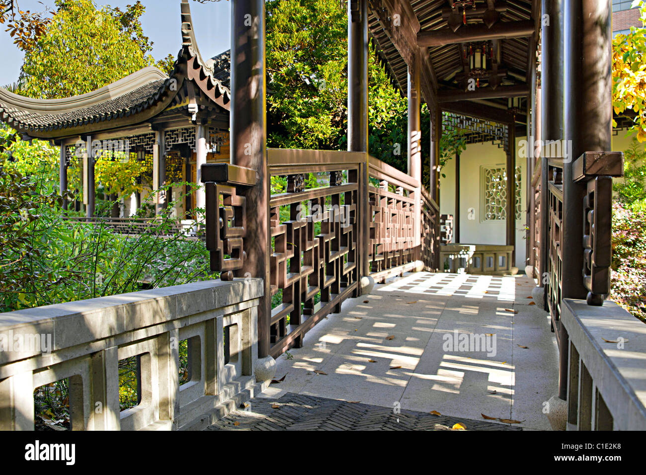 Covered Walkway in Suzhou Architectural Style Chinese Garden Stock Photo