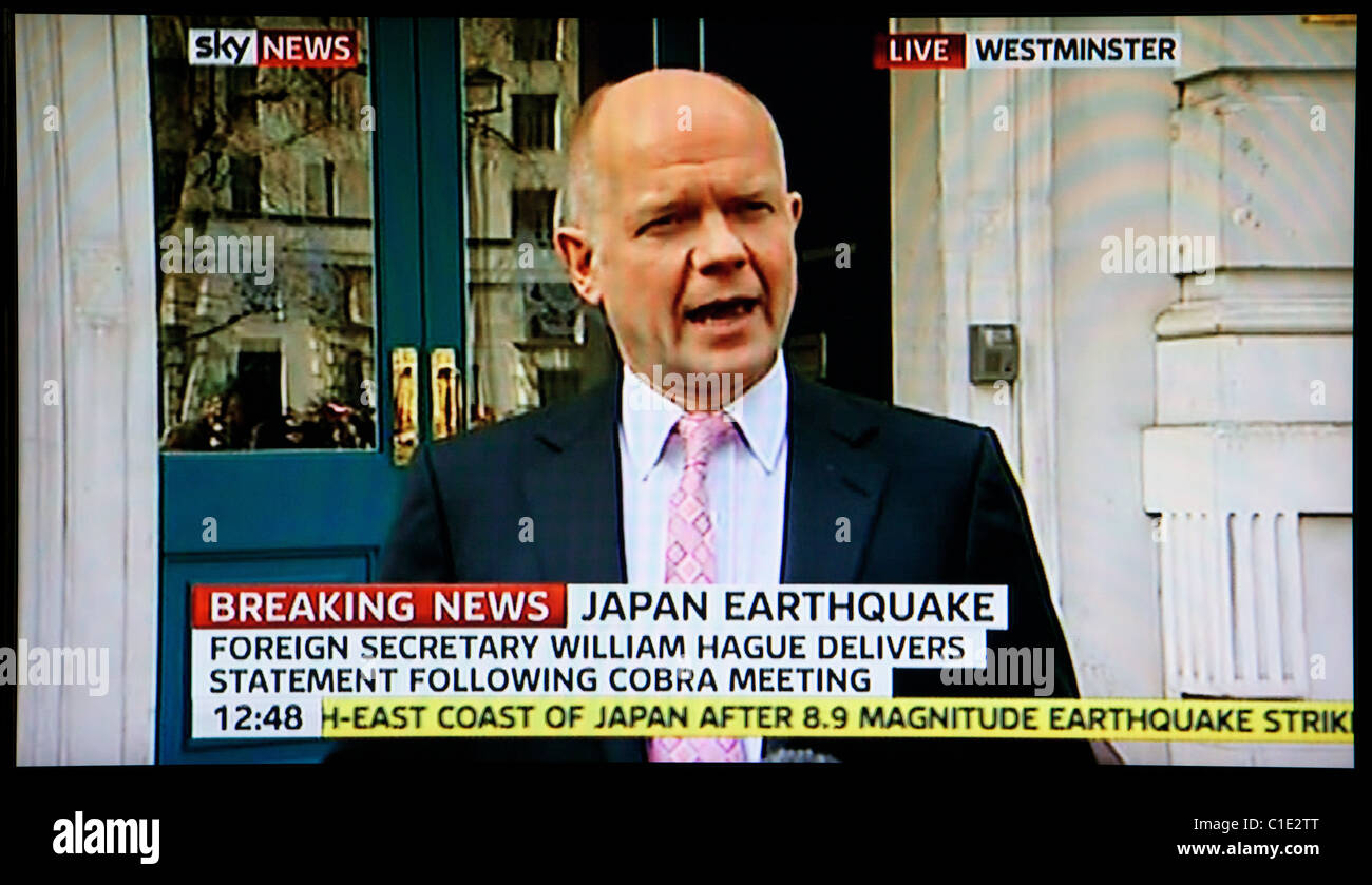 Japan earthquake and tsunami. 11.03.11. Screen grab from United Kingdom television as news emerges from Japan. Stock Photo