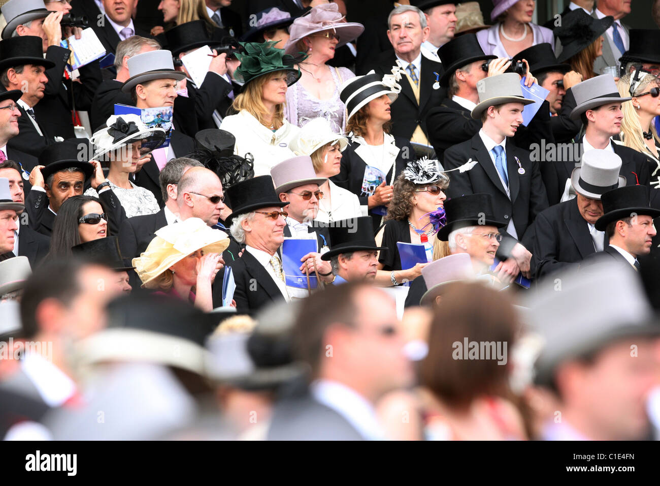 Elegantly dressed people at a horse race, Epsom, United Kingdom Stock Photo