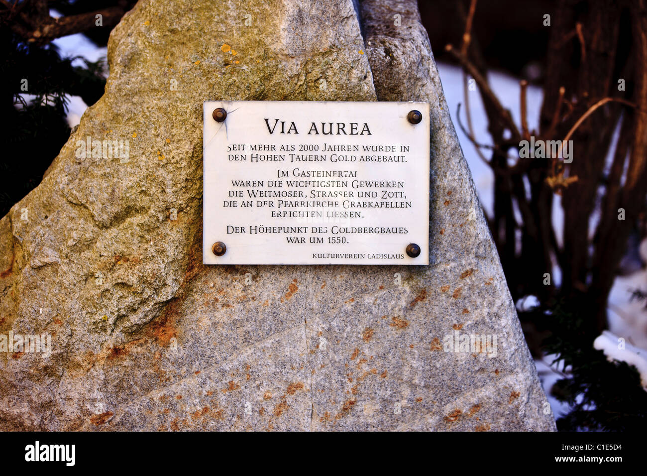 Via Aurea touristic route information sign in Bad Hofgastein Austria Stock Photo