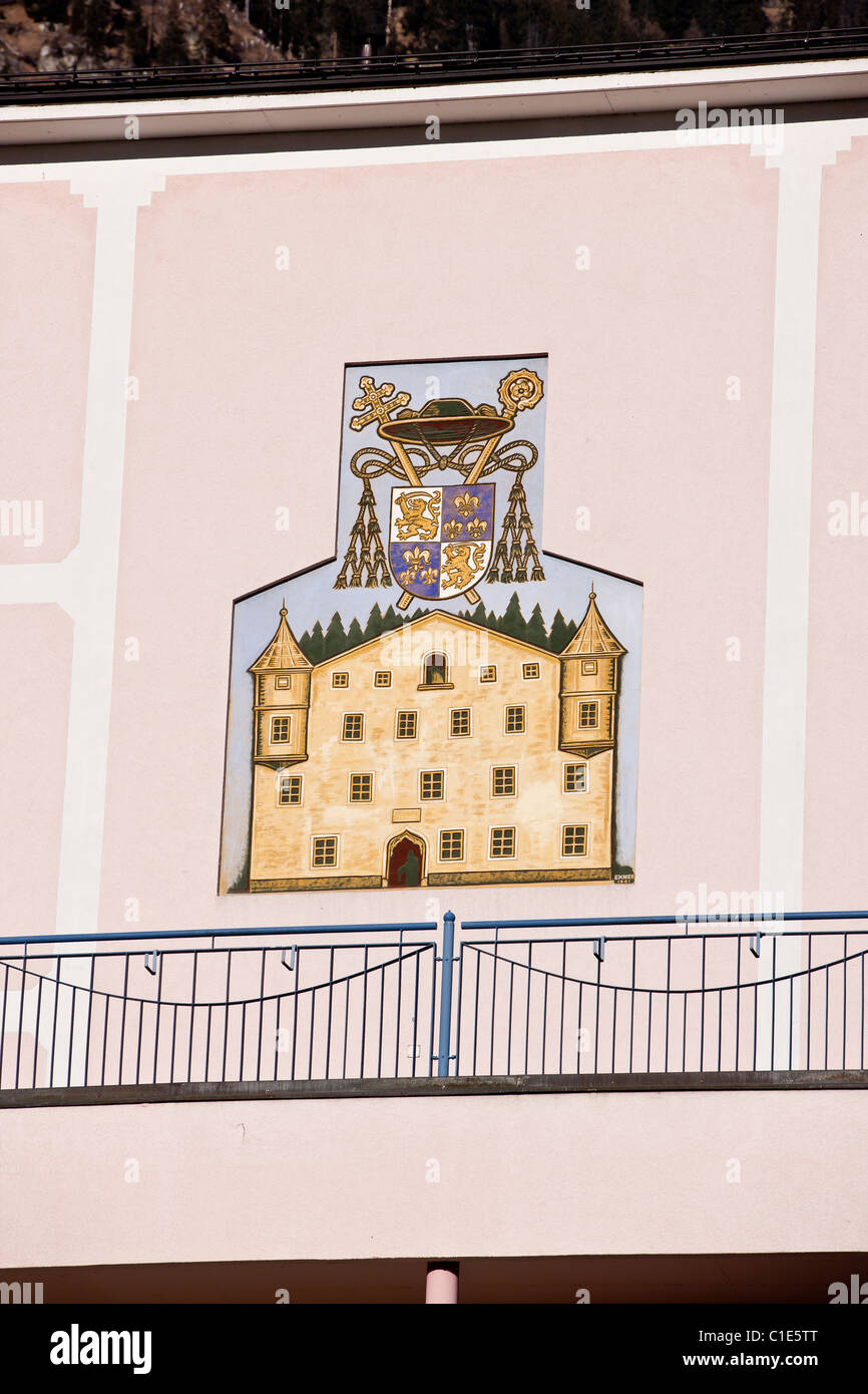 Commemorative painting depicting the old facade of a hotel in the spa and ski resort of Bad Hofgastein, Austria Stock Photo