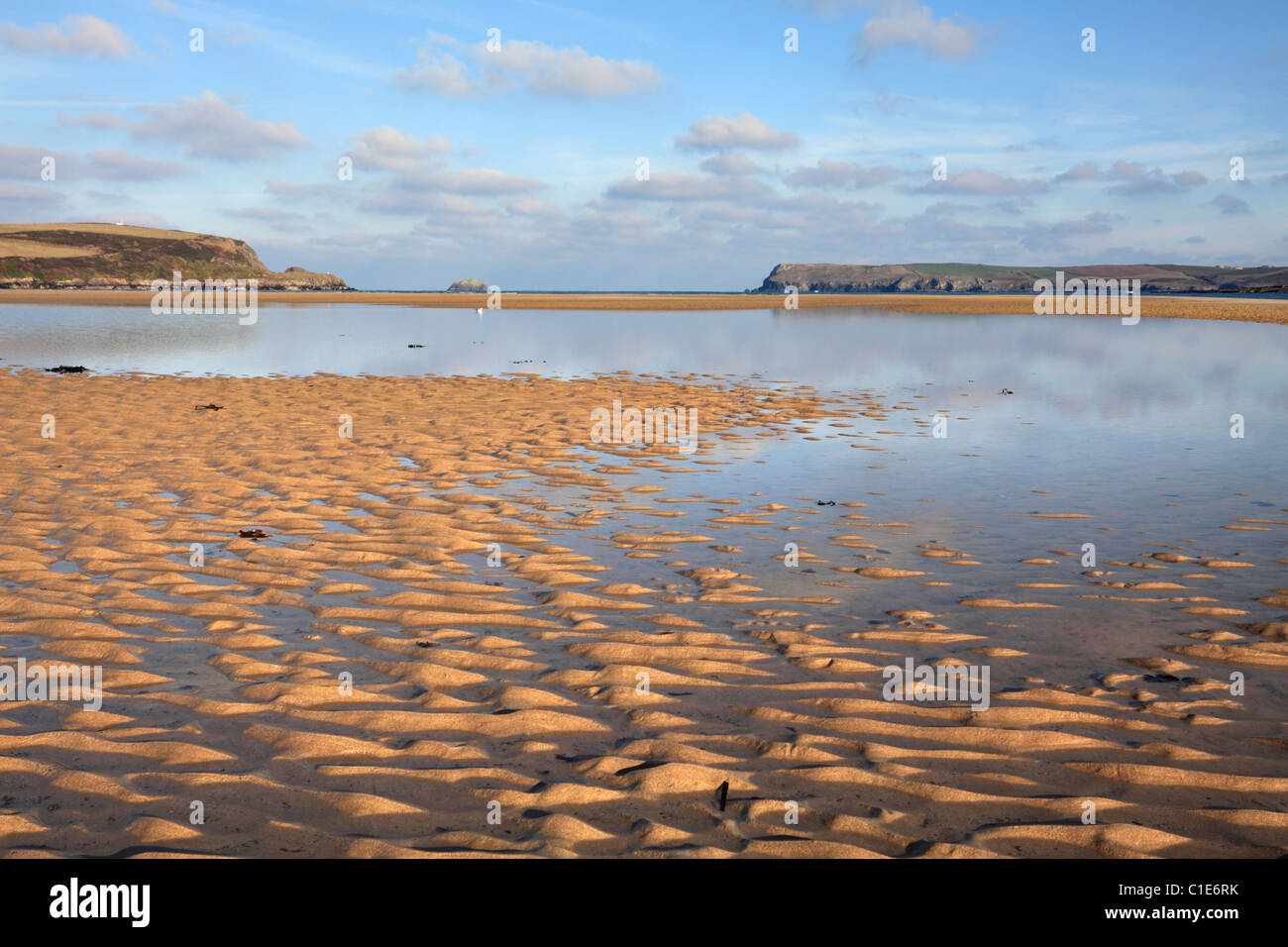 The Camel Estuary near Padstow captured at low tide Stock Photo