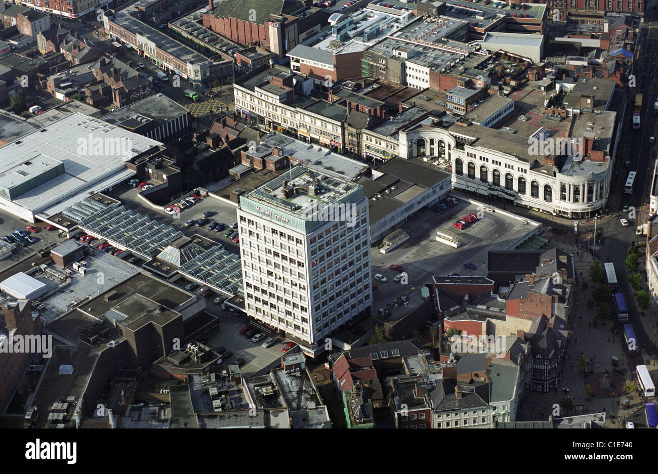 Aerial view of Wolverhampton West Midlands England Uk featuring the Beatties store and Mander House 2001 Stock Photo