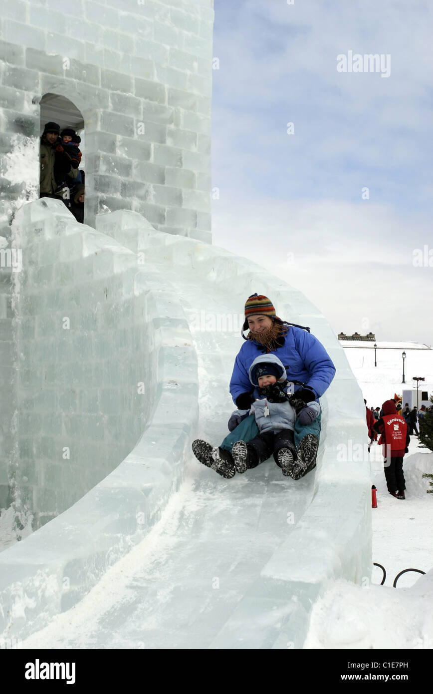Canada, Quebec Province, Quebec city Winter carnival, ice toboggan on