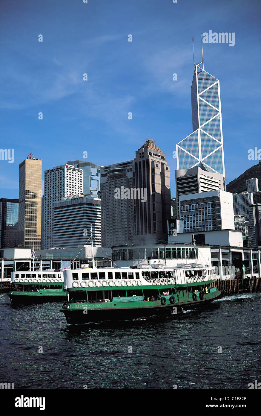 China, Hong Kong, Wanchai ferries, HK banks in the backgrounds Stock ...