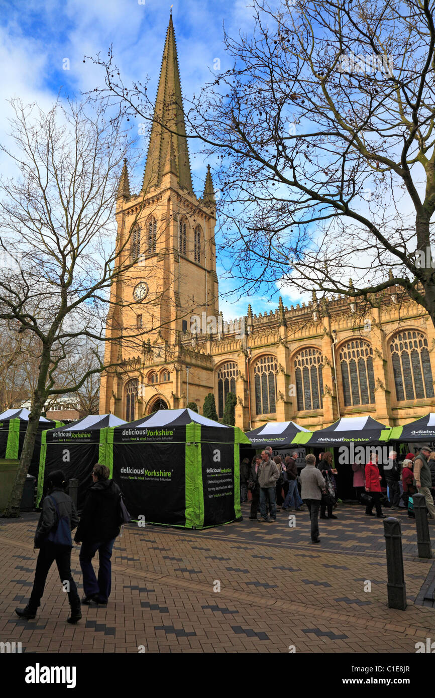 Festival of Food, Drink and Rhubarb outside Wakefield Cathedral, Wakefield, West Yorkshire, England, UK. Stock Photo