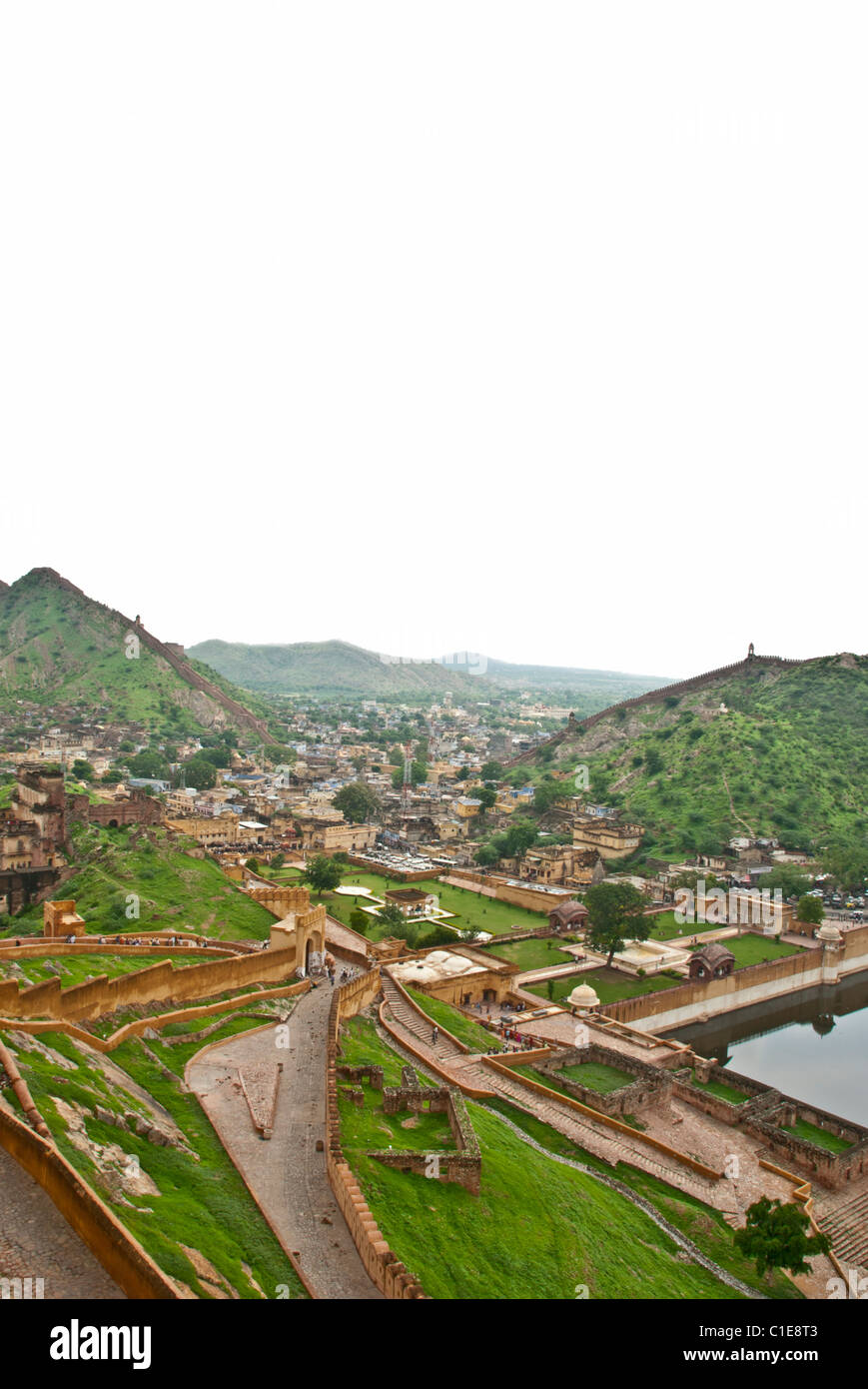 View of Amber city from the Amber Fort, Jaipur, India. Stock Photo