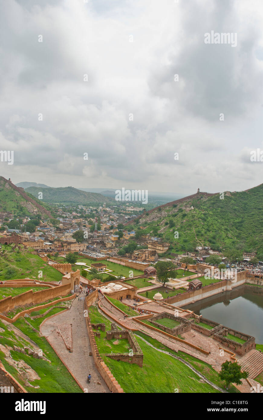 View of Amber city from the Amber Fort, Jaipur, India. Stock Photo