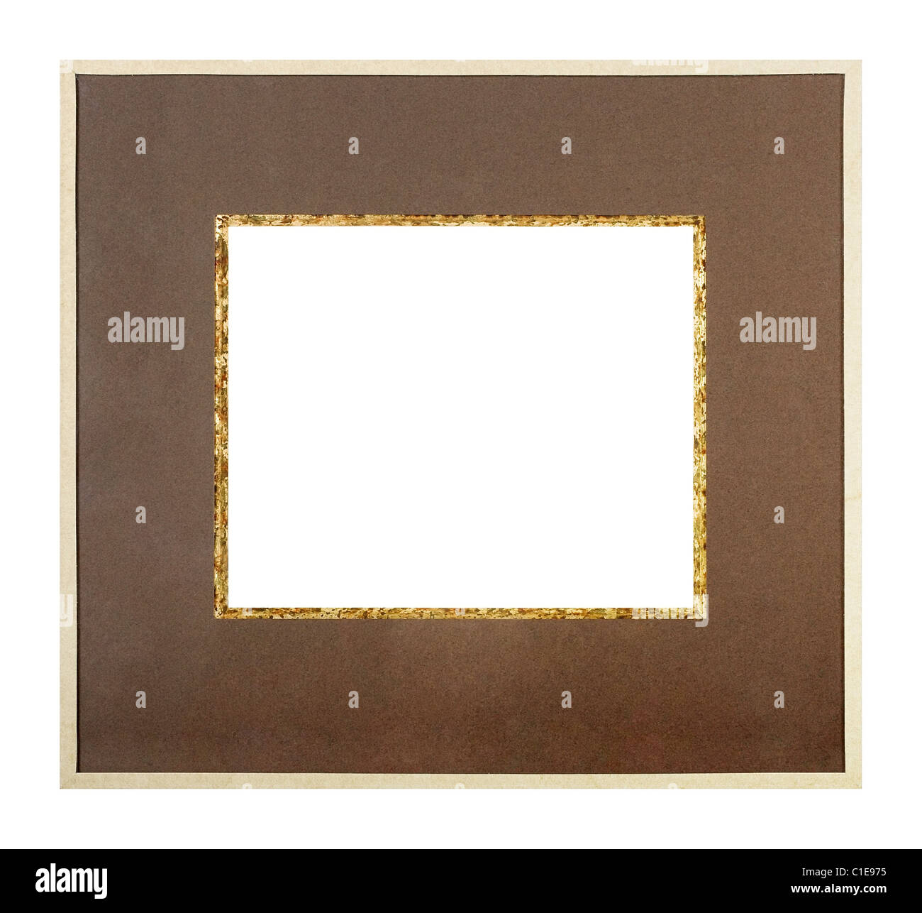 Modern style beige picture frame with brown cardboard matte, cut out ...