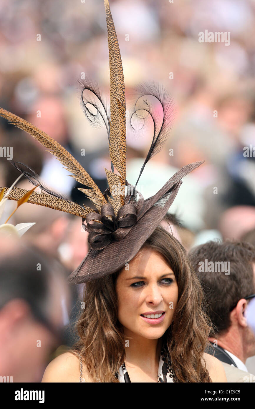 Woman in hat at a horse race, Epsom, United Kingdom Stock Photo