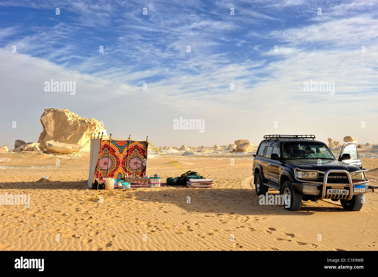 Tourist camp built for an overnight stay in the White Desert national park, Egypt Stock Photo