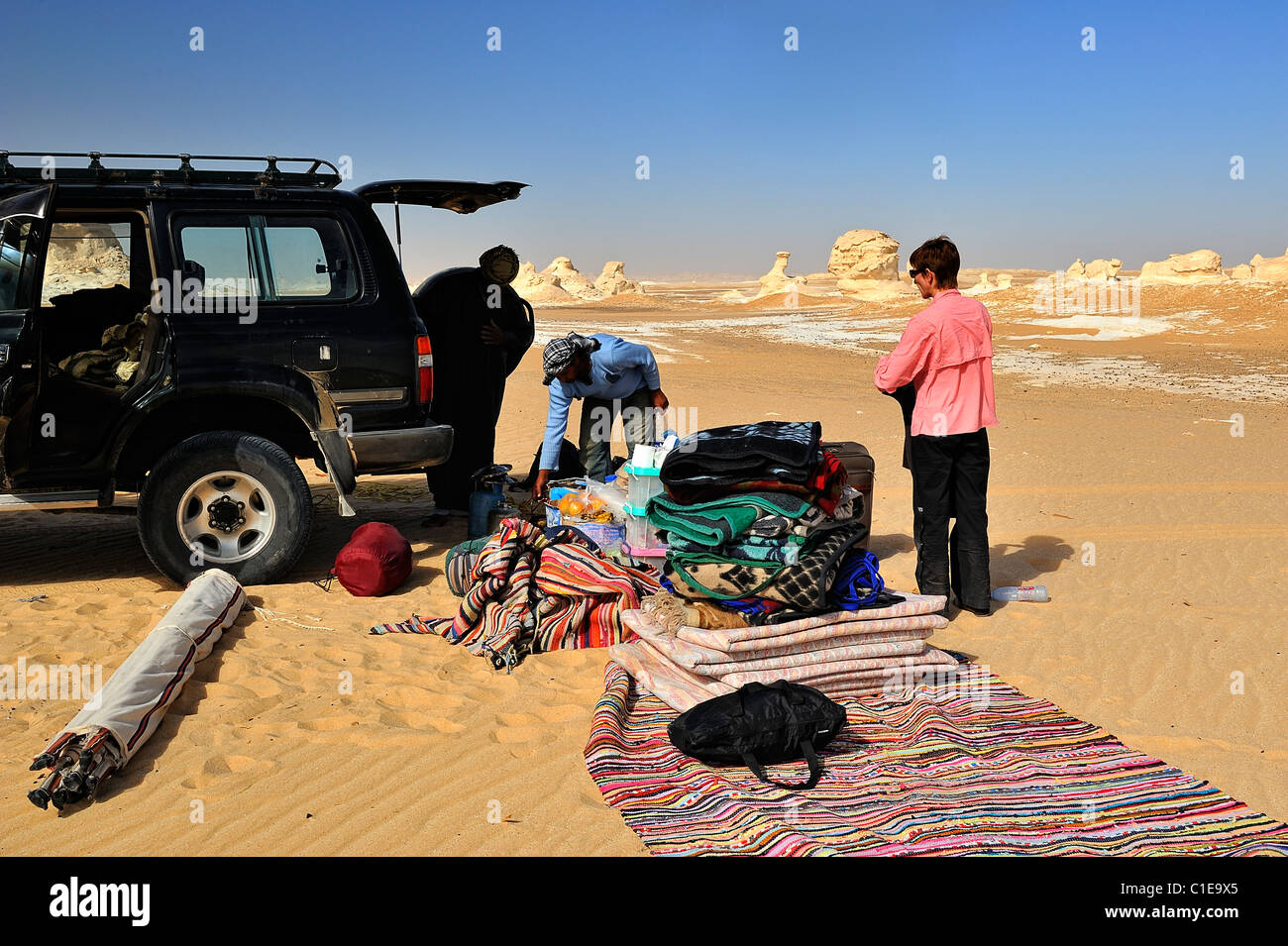 Tourist camp for an overnight stay in the White Desert national park, Egypt Stock Photo