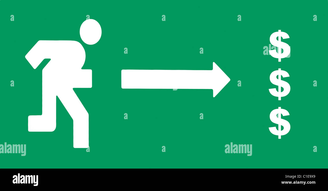 Variation of standard exit sign, chasing money concept Stock Photo - Alamy
