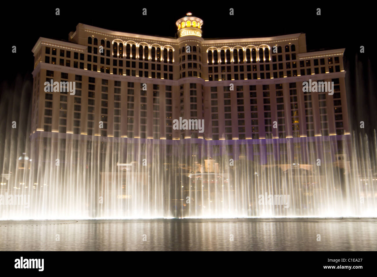 Musical Water Fountain Las Vegas Night Stock Photo