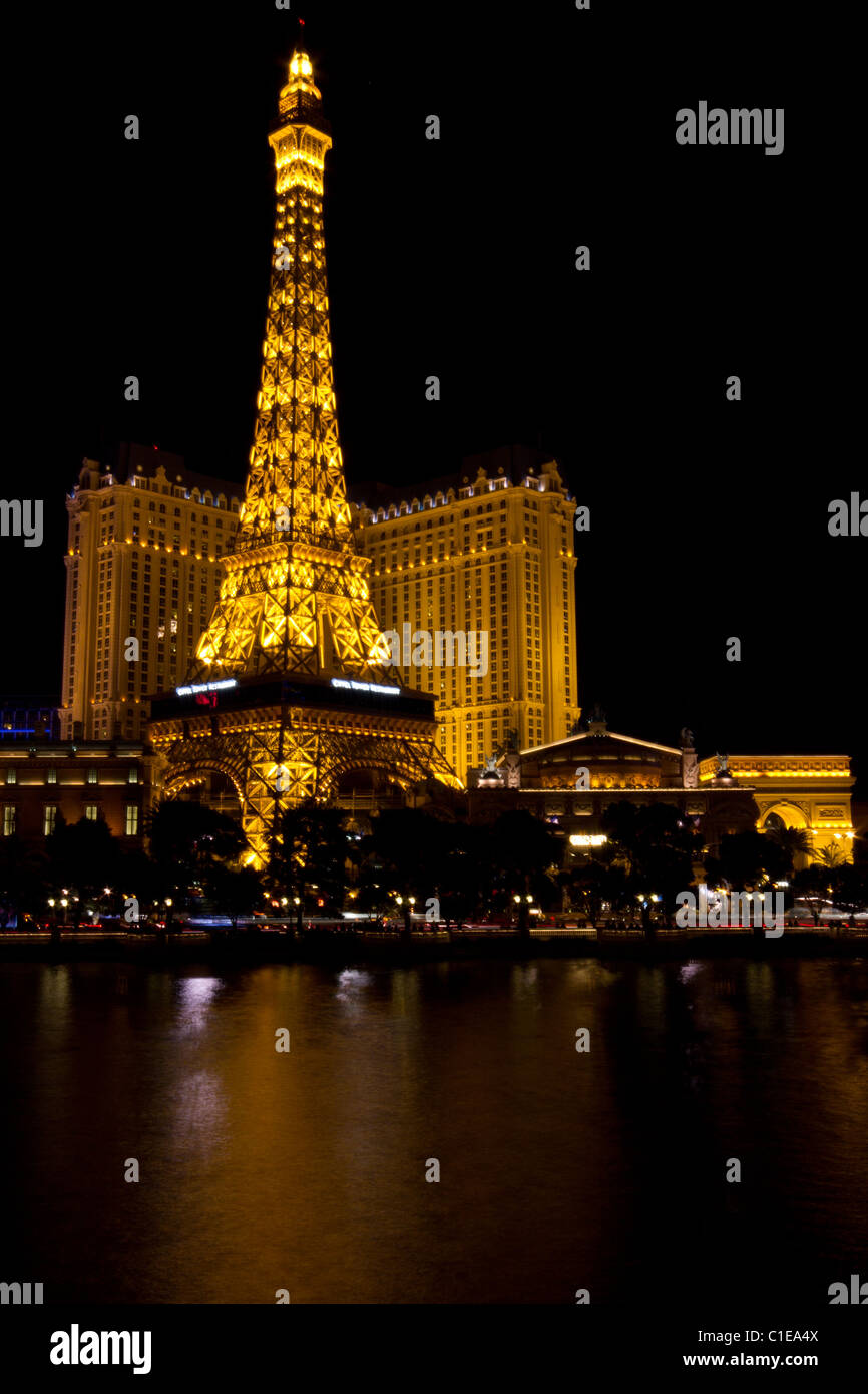 Eiffel Tower Night Las Vegas Stock Photo