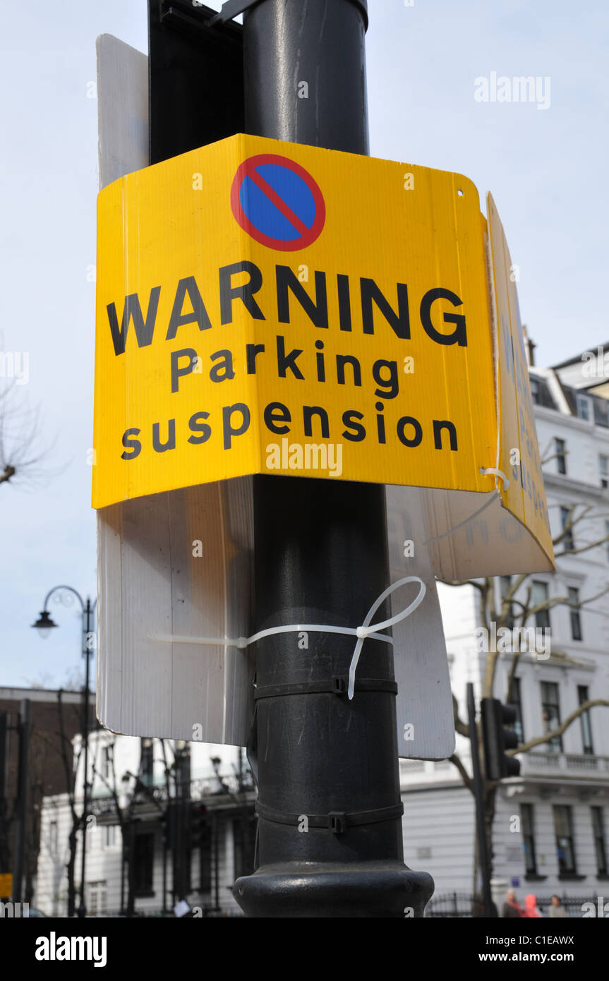 Parking bay suspension sign London street sign Stock Photo Alamy
