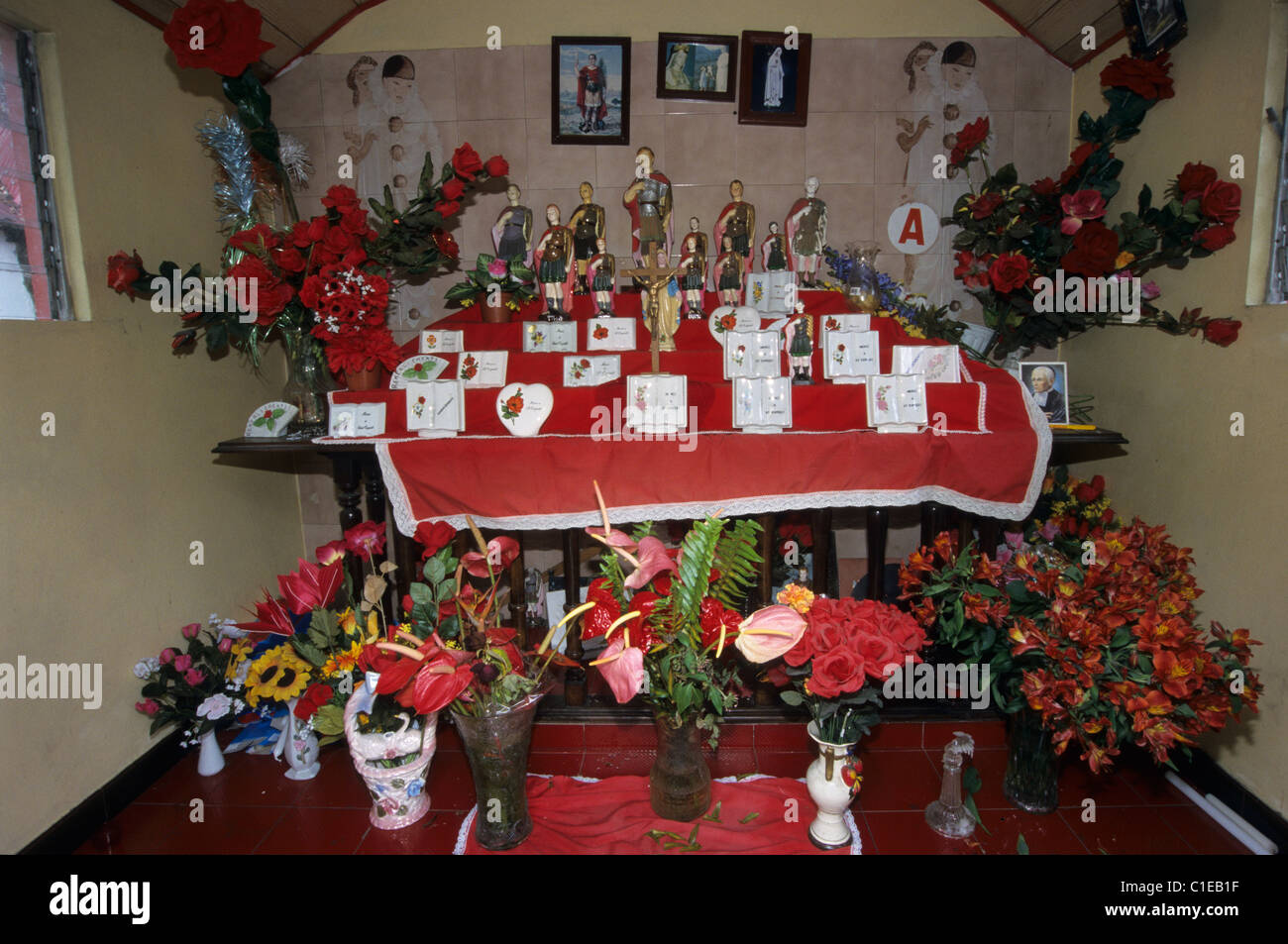 Saint Expedit shrine, roadside of La Passerelle, Ravine de Langevin, La Reunion island (France), Indian Ocean Stock Photo