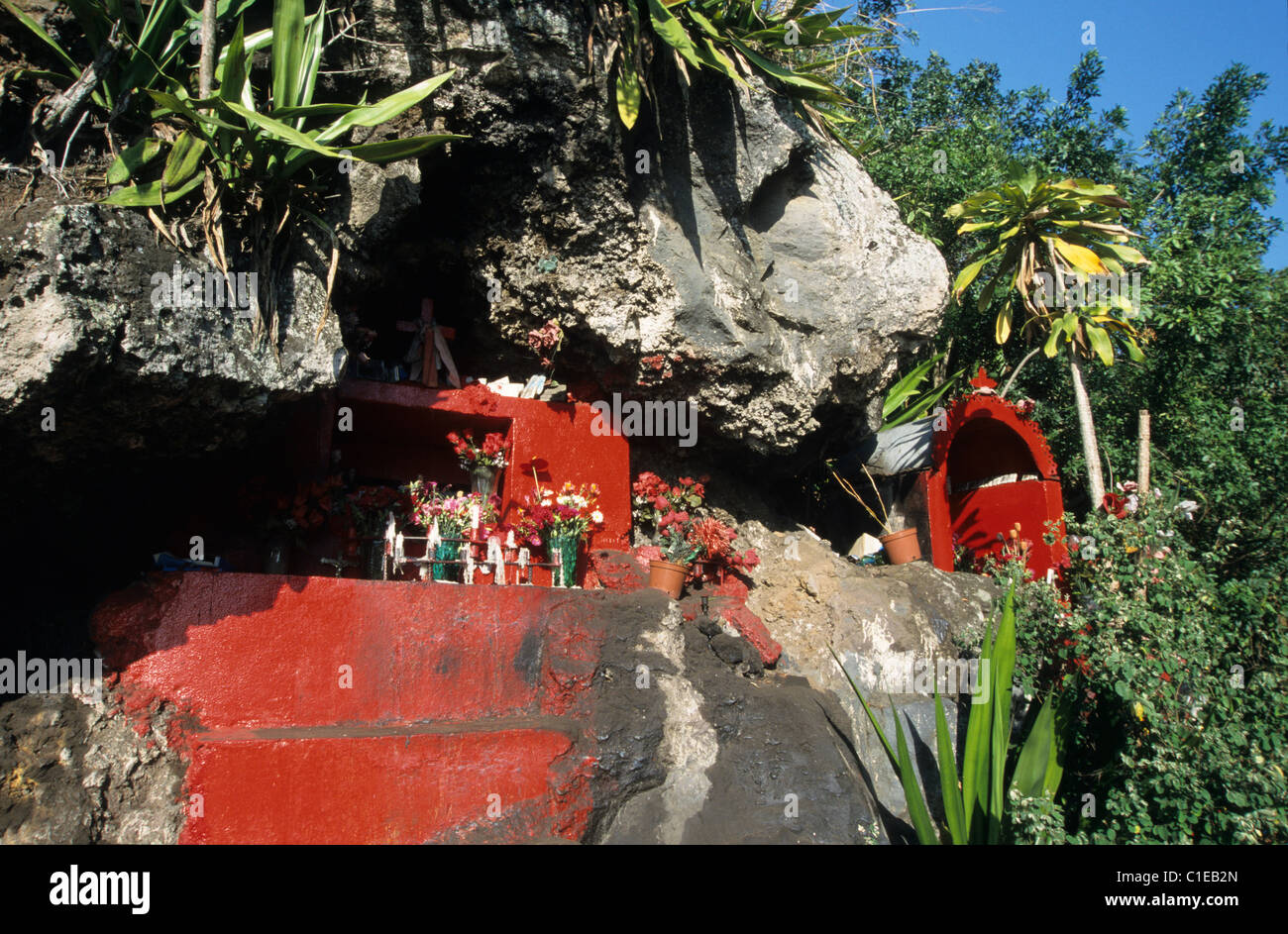 Saint Expedit shrine, roadside of Les Trois Bassins, La Reunion island (France), Indian Ocean Stock Photo