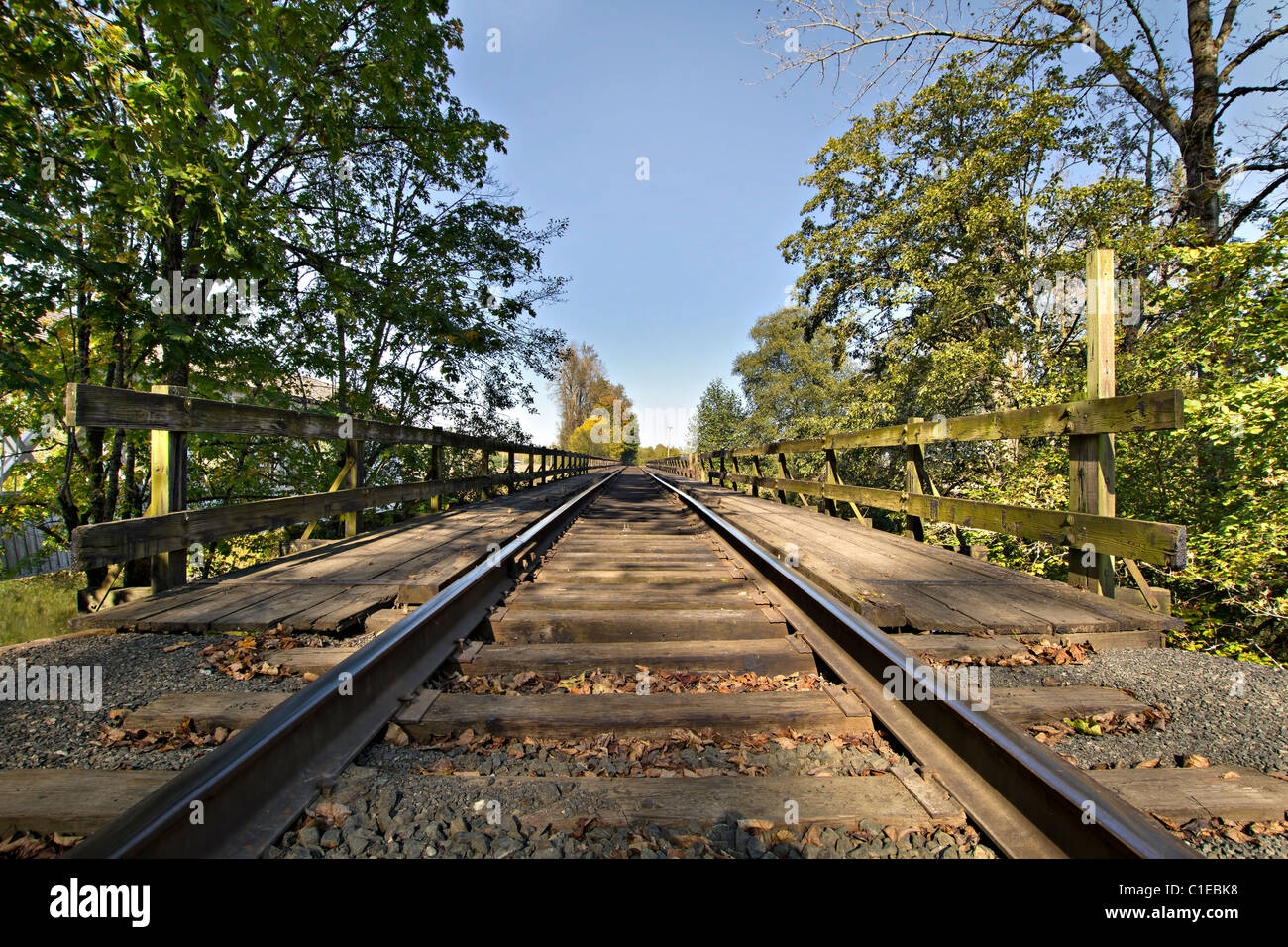 Railroad Track Bridge Over Thomas Creek Oregon Stock Photo