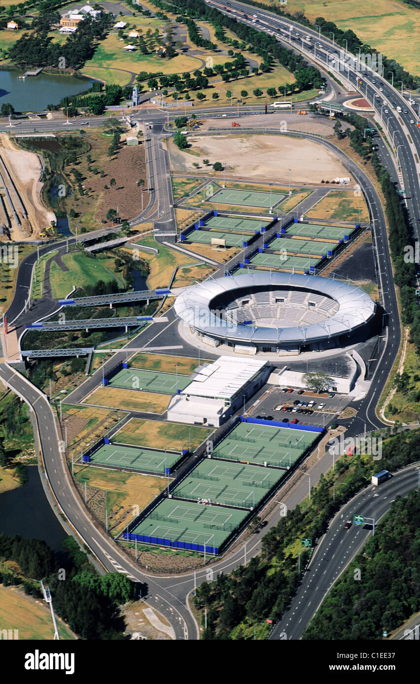 Australia, Sydney, tennis stadium, Olympic site of Homebush Bay (aerial view) Stock Photo