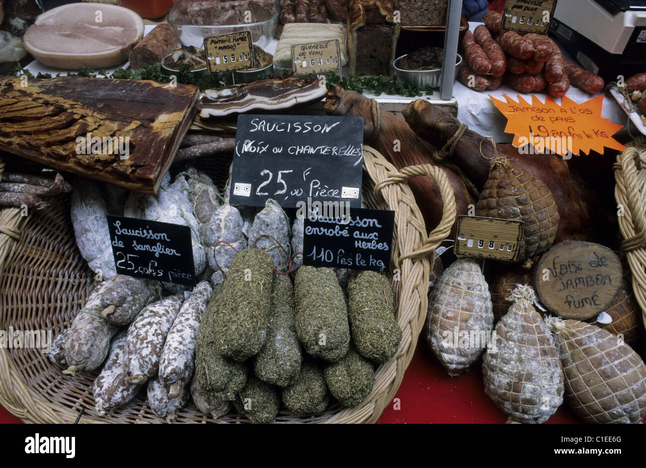 France, Vendee, Maillezais, country market on the central place of the village Stock Photo