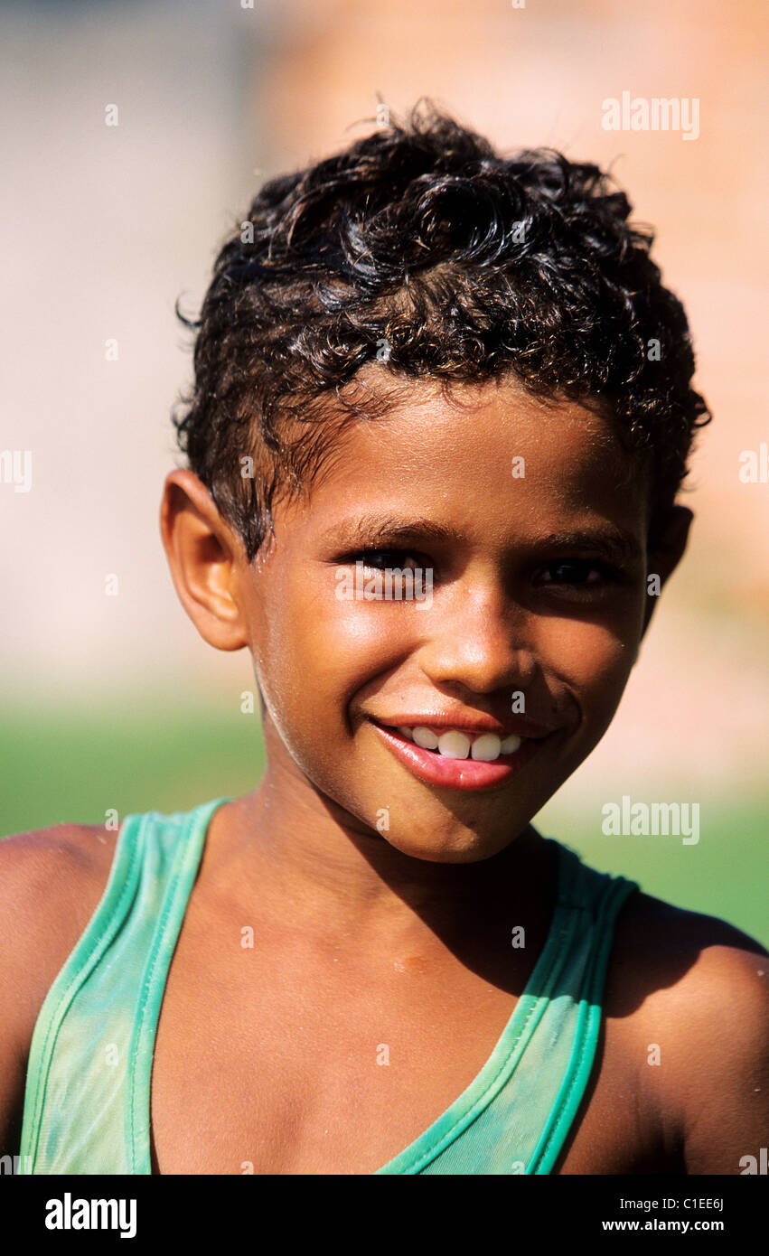 Brazil, Rio Grande do Norte, at Bahia Formaosa, a young boy Stock Photo