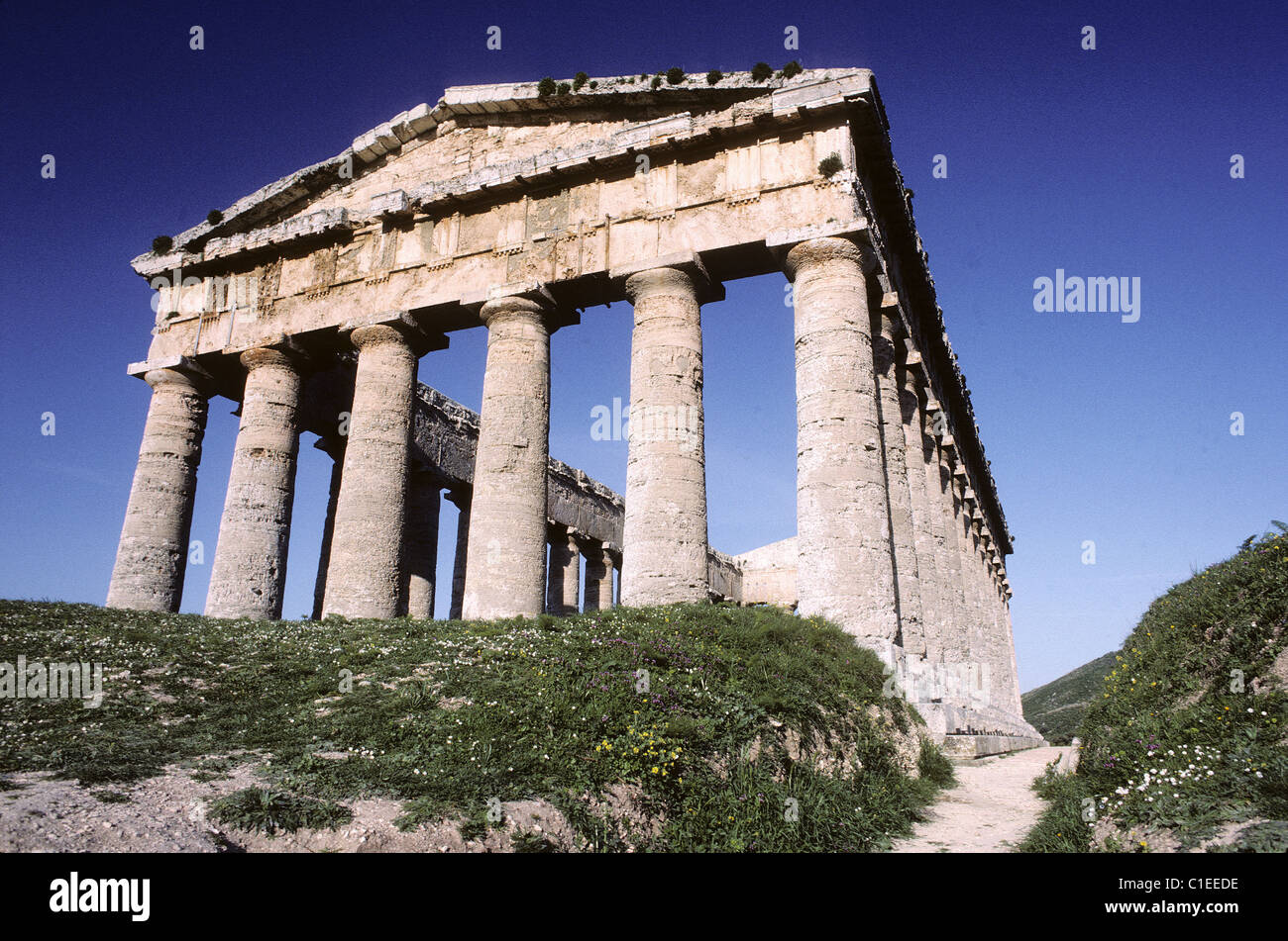Italy, Sicily, Segesta archeological site, Doric temple built in 430 BC Stock Photo